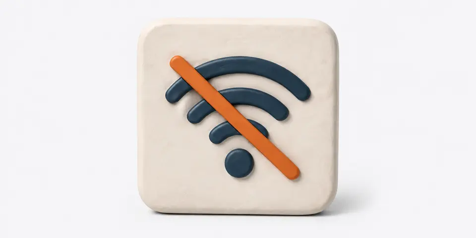 Durchgestrichenes WLAN-Symbol für Arbeiten ohne Internet
